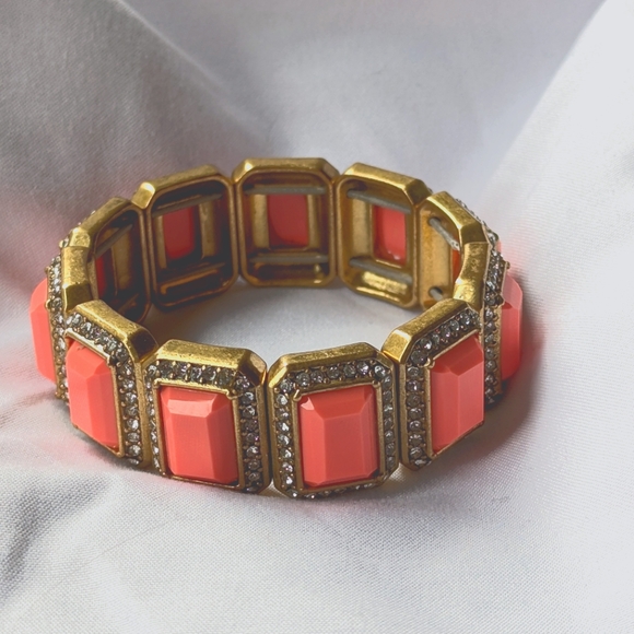 J Crew coral rhinestones stretchy bracelet - Picture 4 of 4